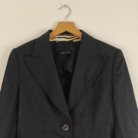 Escada Blazer Women's 36 Small Cotton Stretch Animal Print Cuffs 2 Button Jacket - Picture 5 of 15